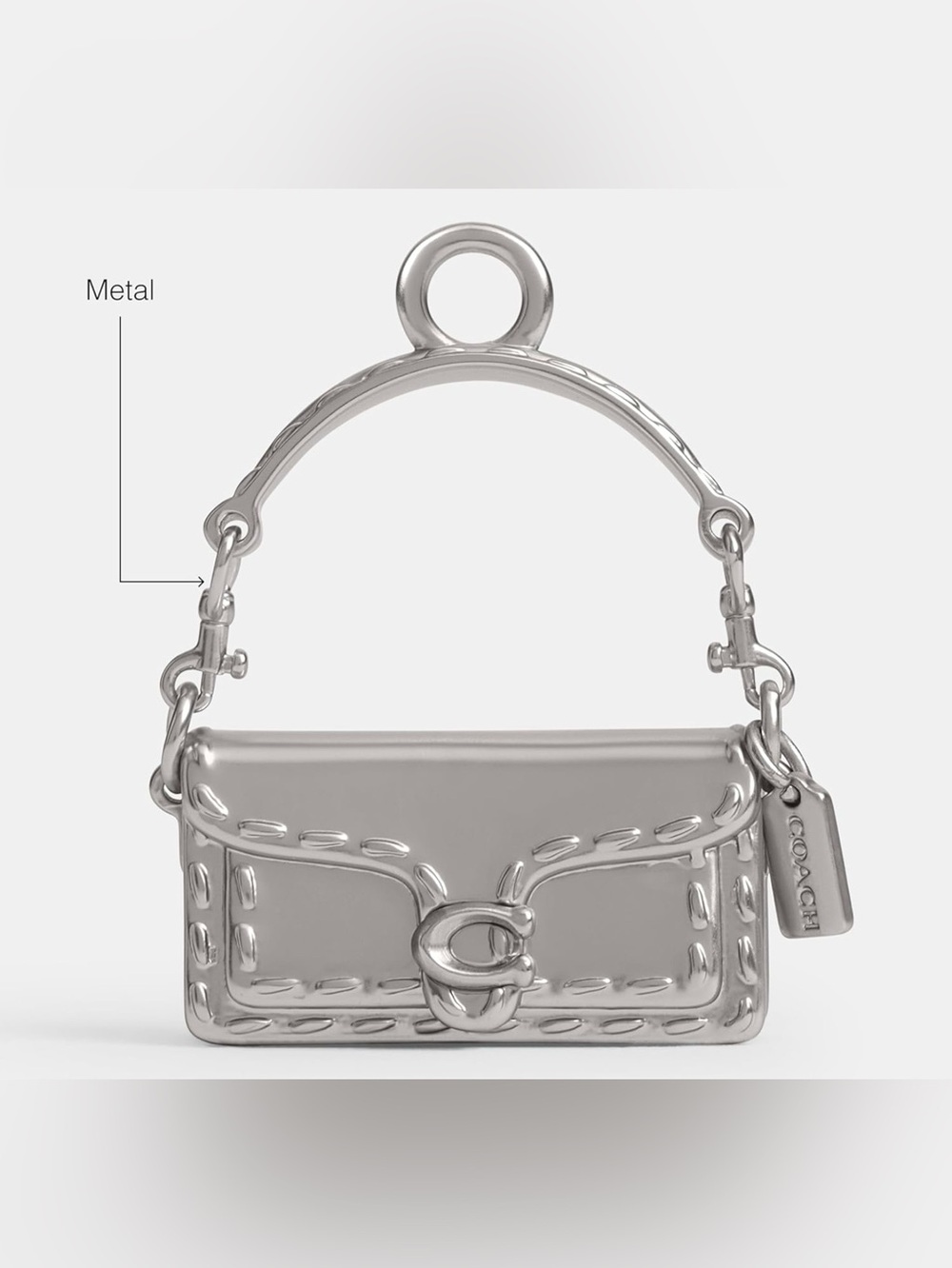 Coach Mini Tabby Bag Shoe Charm w/Hangtag Signature Silver Keychain 1x1.25x1.25 - Picture 2 of 4